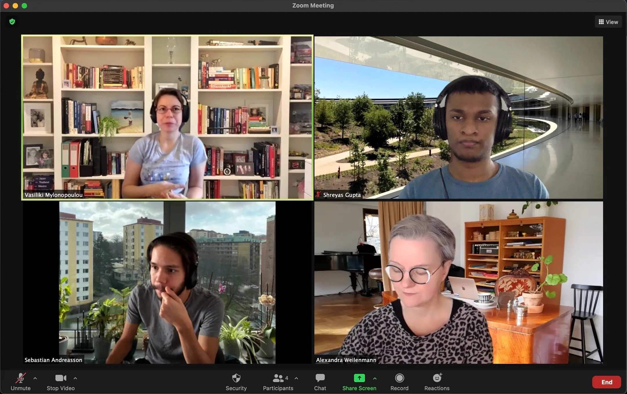 Remote research interview with four participants on a video call
