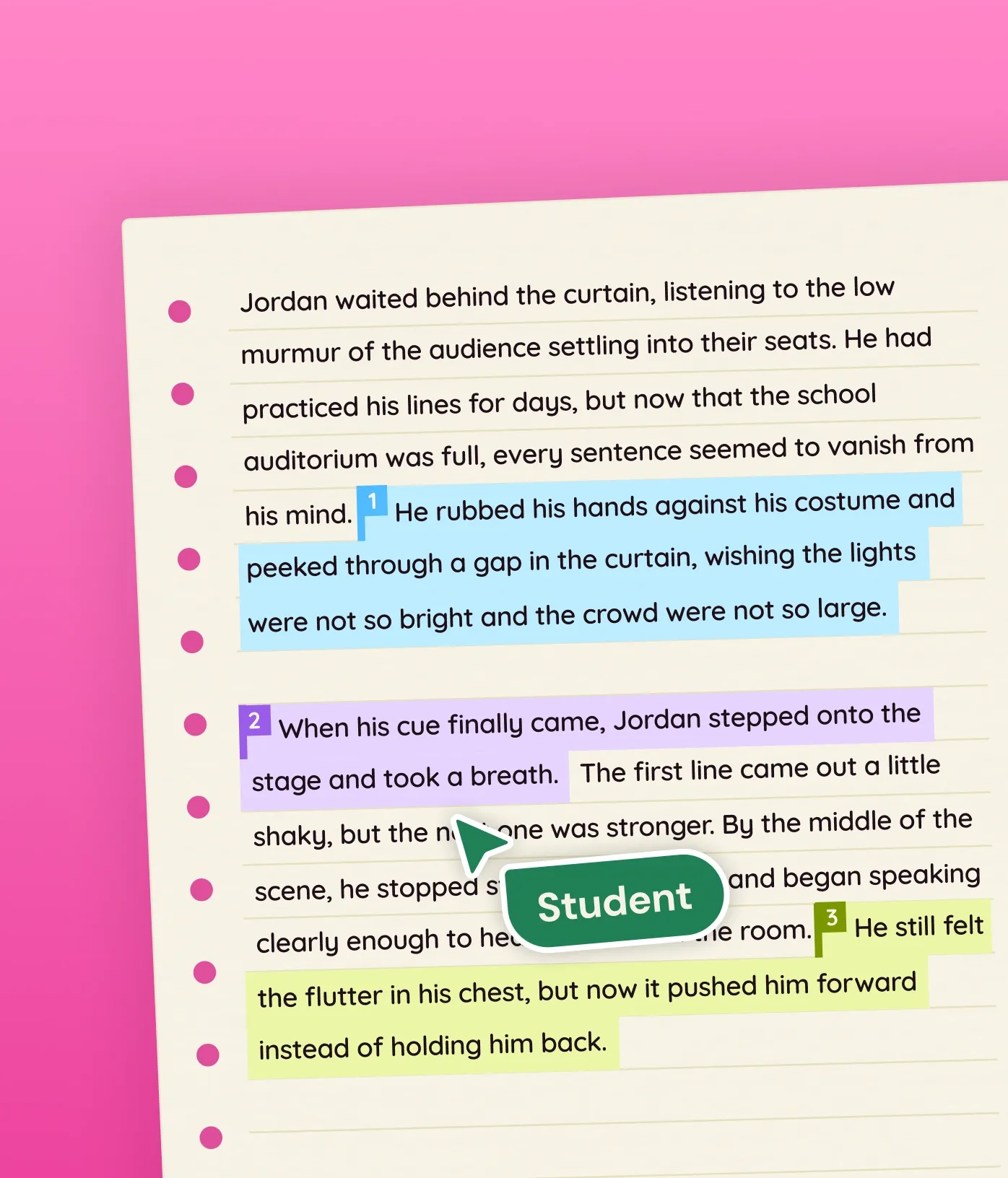 Highlighted hot text question prototype on a pink background.