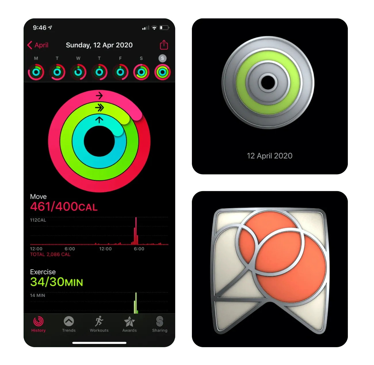 Screenshots of workout app